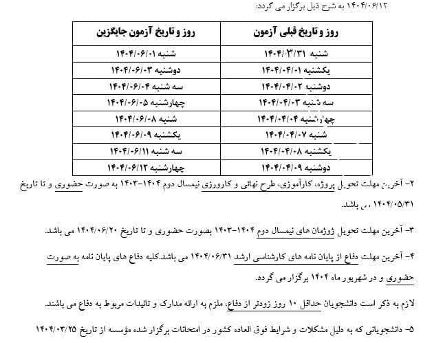 اطلاعیه بسیار مهم در خصوص باقیمانده امتحانات نیمسال دوم ۱۴۰۳-۱۴۰۴ (شماره ۱)
